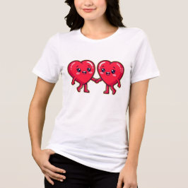 Camiseta Triblenda Cute Heart Characters Holding Hands