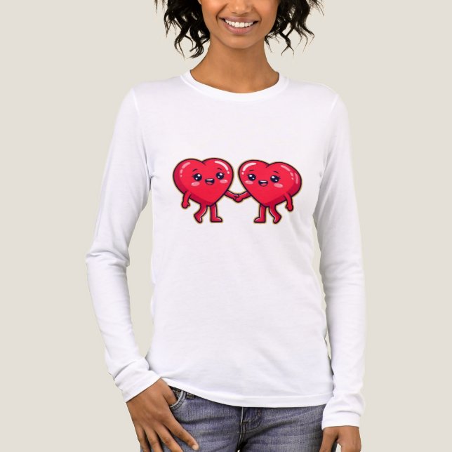 Camiseta Triblenda Cute Heart Characters Holding Hands (Anverso)