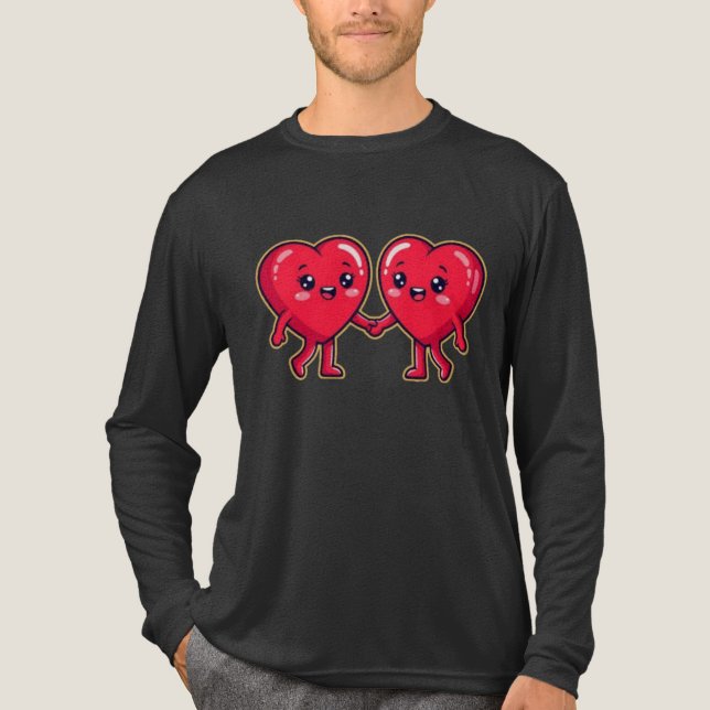Camiseta Triblenda Cute Heart Characters Holding Hands (Anverso)