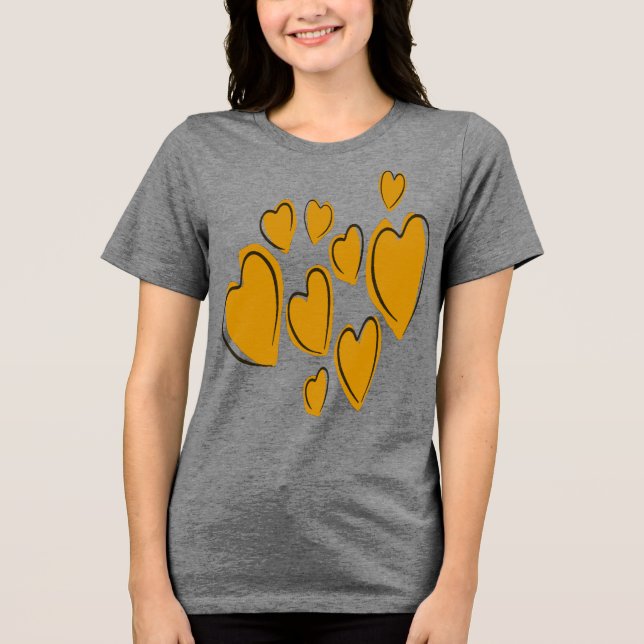 Camiseta Triblenda Cute Hearts Hand Drawn Yellow Romantic Doodle (Anverso)