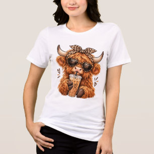 Camiseta Triblenda Cute Highland Cow Leopard Print Amante del Café He