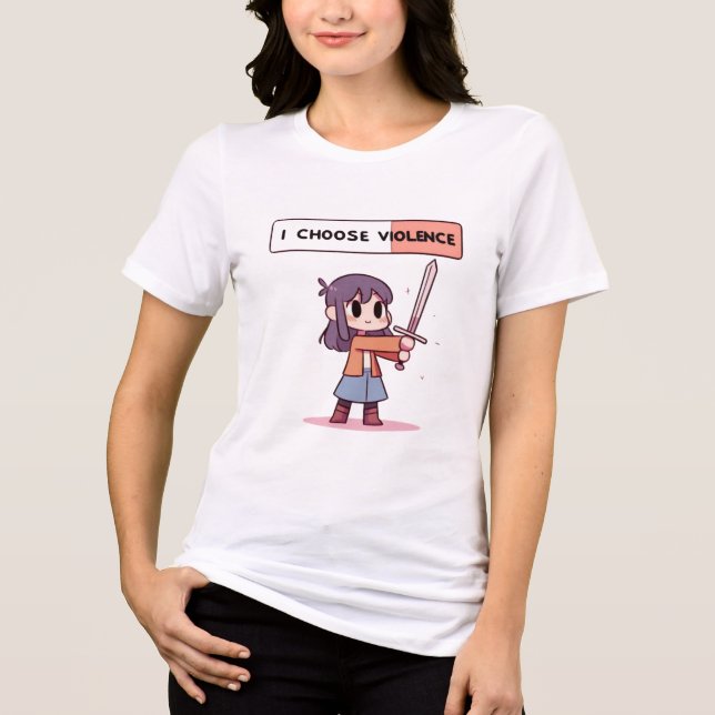 Camiseta Triblenda Cute "I Choose Violence" Pixel Art Girl with Sword (Anverso)