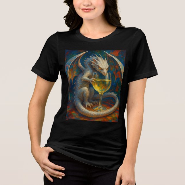 Camiseta Triblenda Cute Ivory Dragon & White Wine Fantasy Art (Anverso)