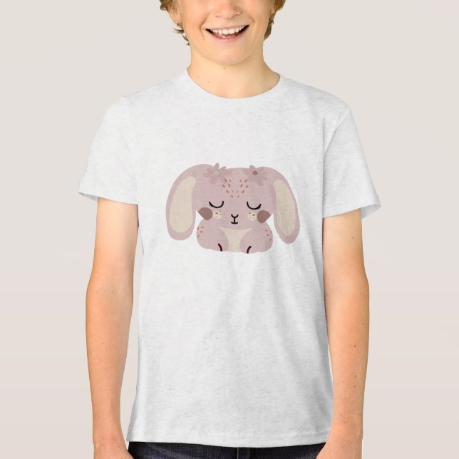 Camiseta Triblenda Cute Kawaii Bunny Illustration with Floral Details (Anverso)