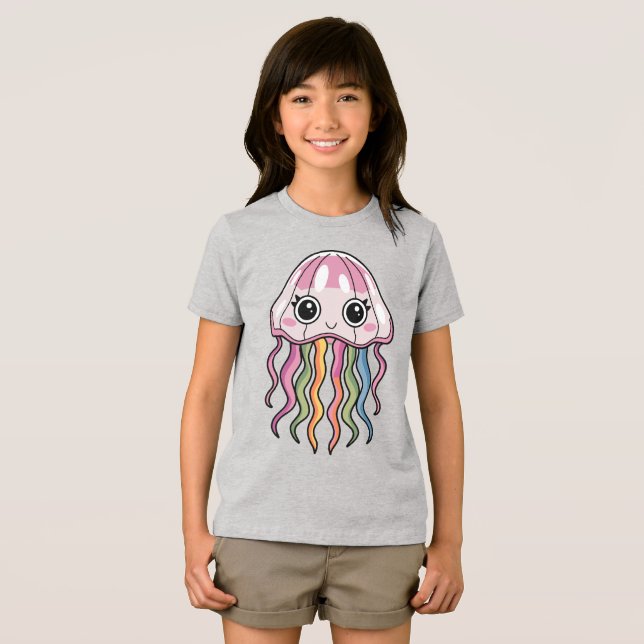 Camiseta Triblenda Cute Kawaii Jellyfish con tentáculos arcoiris ( Anverso Completo)