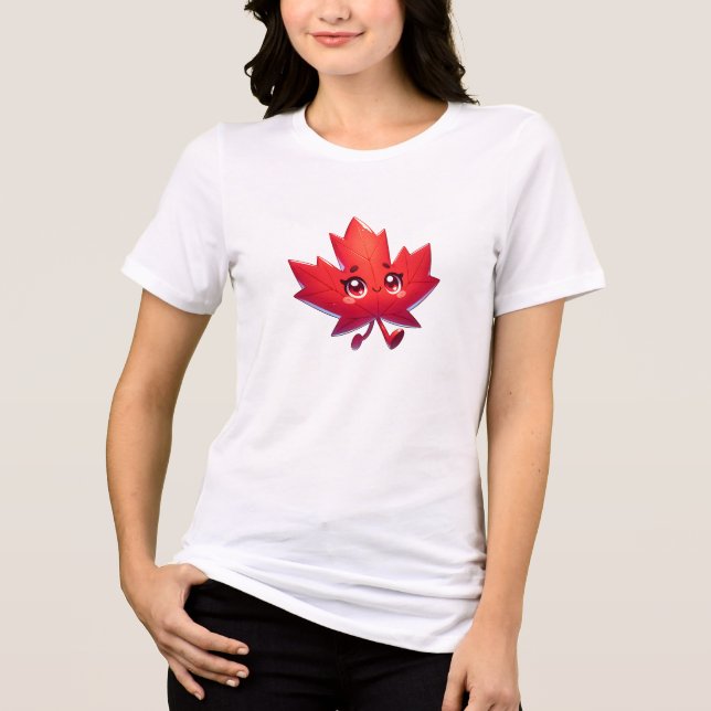 Camiseta Triblenda Cute Kawaii Maple Leaf | Elbows Up Canada (Anverso)