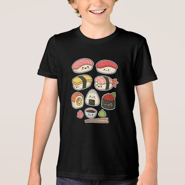 Camiseta Triblenda Cute Kawaii Sushi Characters - Japanese Food Lover (Anverso)