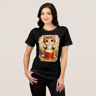 Camiseta Triblenda Cute Kitten Playing Red Drum Watercolor T-Shirt
