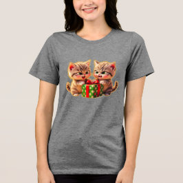 Camiseta Triblenda **Cute Kittens Fighting Over a Gift – Funny Christ