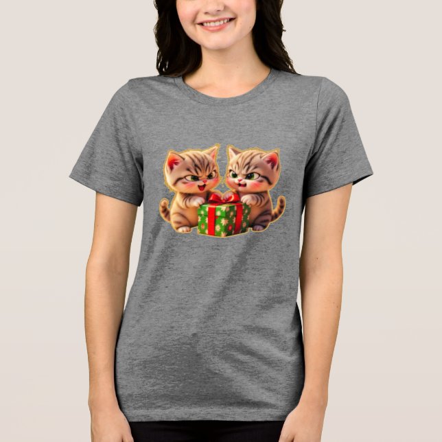 Camiseta Triblenda **Cute Kittens Fighting Over a Gift – Funny Christ (Anverso)