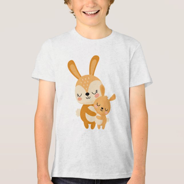 Camiseta Triblenda Cute Mama Bunny Hugging Baby Bunny Illustration (Anverso)