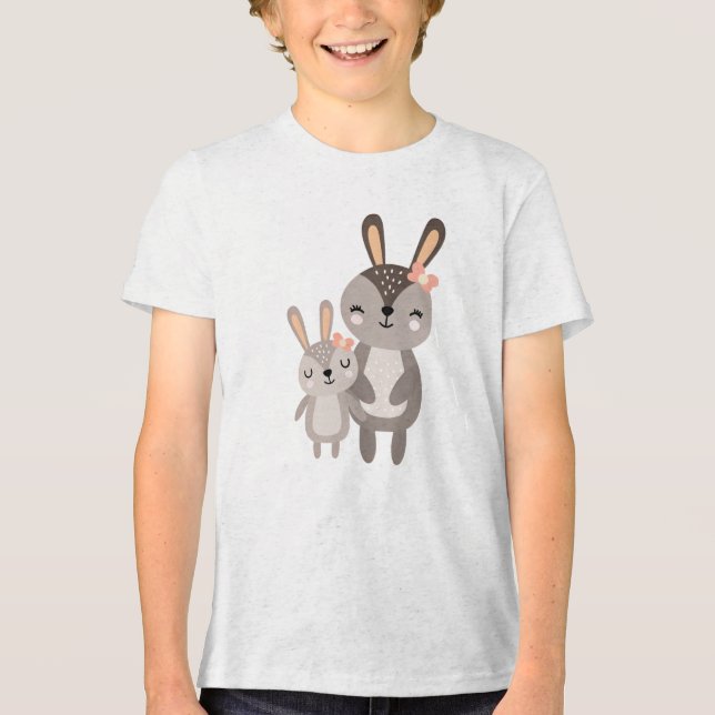 Camiseta Triblenda Cute Mama Bunny Standing with Baby Bunny (Anverso)