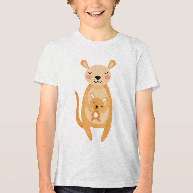 Camiseta Triblenda Cute Mama Kangaroo Hugging Baby Joey Illustration (Anverso)
