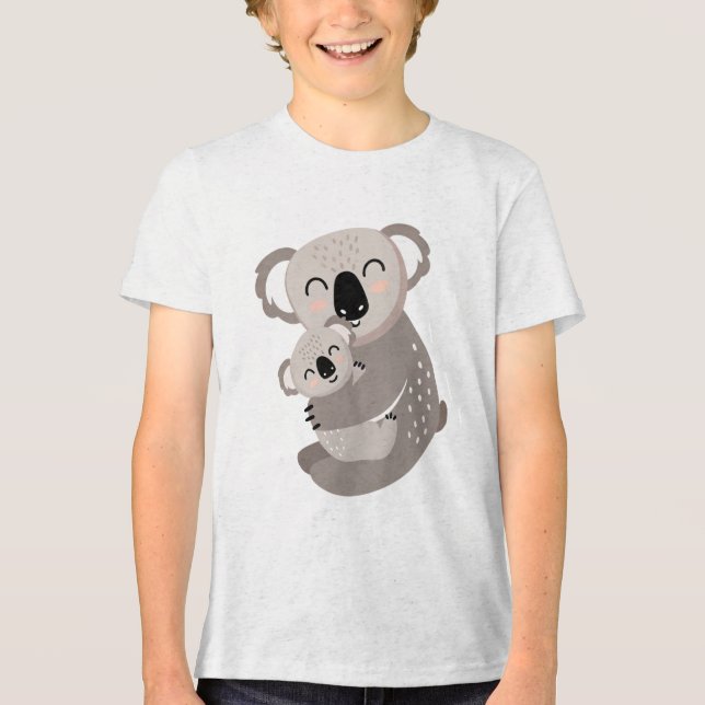 Camiseta Triblenda Cute Mama Koala Hugging Baby Joey Illustration (Anverso)