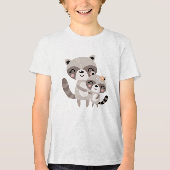 Camiseta Triblenda Cute Mama Raccoon Hugging Baby Raccoon (Anverso)
