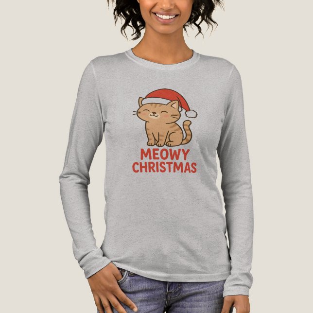 Camiseta Triblenda Cute Meowy Christmas Cat Santa Hat (Anverso)