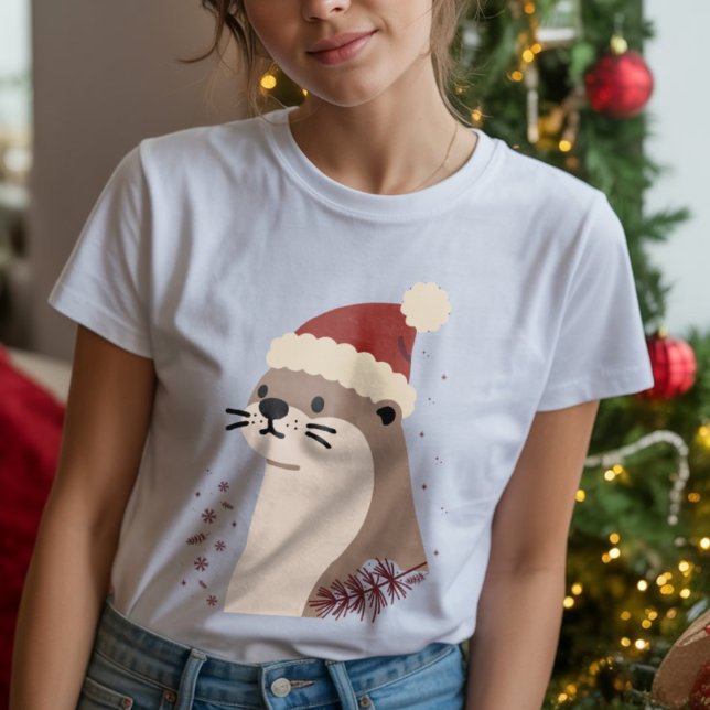 Camiseta Triblenda Cute otter with Christmas hat, Holiday Animal (Subido por el creador)