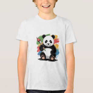 Camiseta Triblenda Cute Panda Pintura Personalizado Arte Colorido Bac