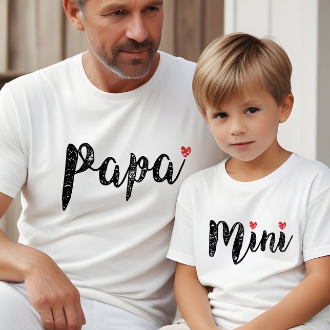 Camiseta Triblenda Cute Papa Y Mini Guión De Diversión Y Corazón (Cute Papa And Mini Fun Script And Heart T-Shirt)