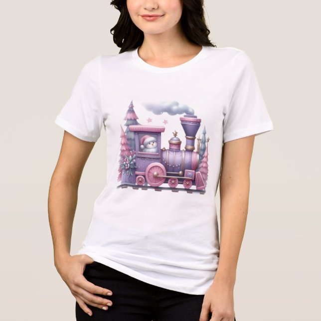 Camiseta Triblenda Cute Pastel Christmas Train Illustration (Anverso)