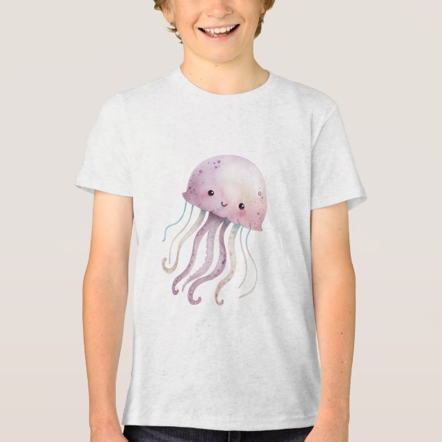 Camiseta Triblenda Cute Pastel Jellyfish Watercolor Illustration (Anverso)