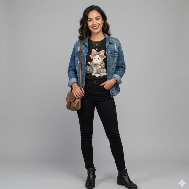 Camiseta Triblenda Cute Patchwork Ghost Coquette Halloween Floral Bow (Subido por el creador)