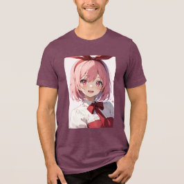 Camiseta Triblenda Cute Pink-Haired Anime Girl Illustration