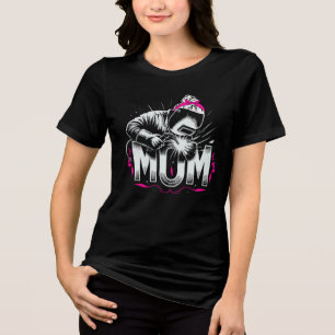 Camiseta Triblenda Cute Pink Mom soldadora golpeando un arco para muj