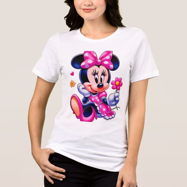 Camiseta Triblenda Cute Pink Polka-Dot Cartoon Mouse – Ladies Tshirt (Anverso)