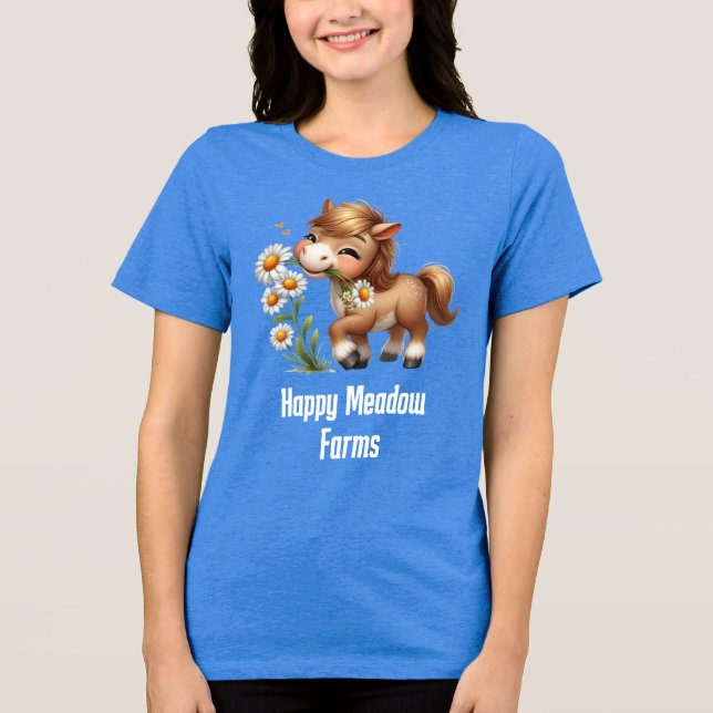Camiseta Triblenda Cute Pony Eating Daisies Farm Business (Anverso)
