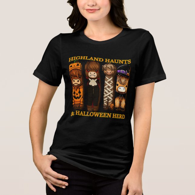 Camiseta Triblenda Cute Pumpkin Vampire Mummy & Witch Bull Halloween (Anverso)