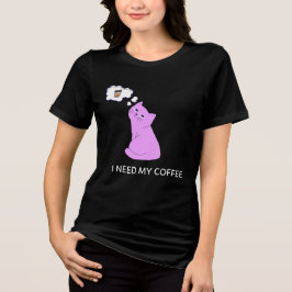 Camiseta Triblenda Cute Purple Cat “I Need My Coffee” Funny Design