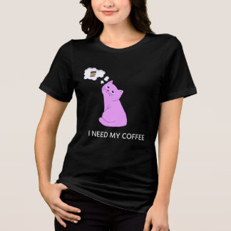 Camiseta Triblenda Cute Purple Cat “I Need My Coffee” Funny Design