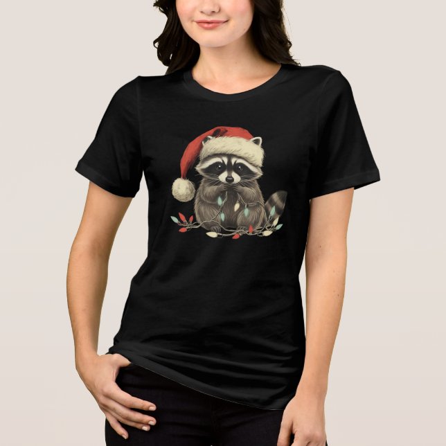 Camiseta Triblenda cute raccoon Chew Christmas Light Xmas Holiday (Anverso)