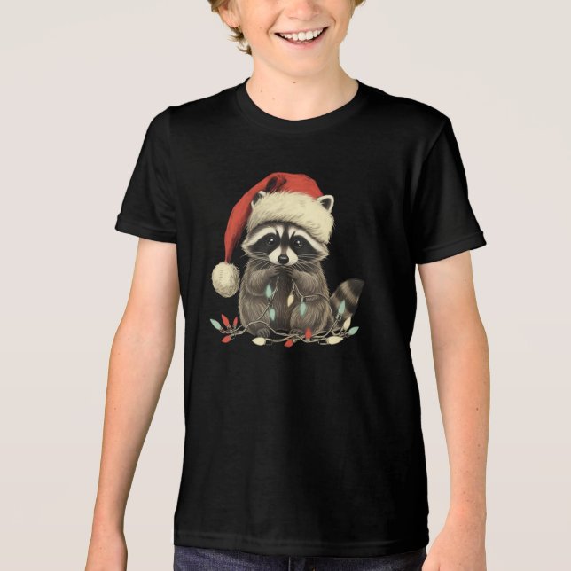 Camiseta Triblenda cute raccoon Chew Christmas Light Xmas Holiday (Anverso)