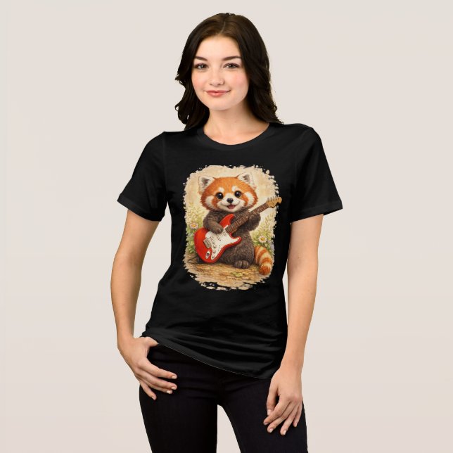 Camiseta Triblenda Cute Red Panda Rockstar Electric Guitar T-Shirt (Anverso Completo)