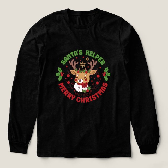 Camiseta Triblenda Cute Reindeer Santa's Helper Christmas (Diseño traserp)
