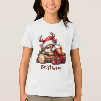 Camiseta Triblenda Cute Reno Descansando Sobre Tronco Bosque Invernal