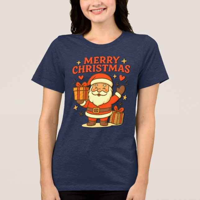 Camiseta Triblenda  Cute Santa Claus Christmas Art –  Merry Christmas (Anverso)