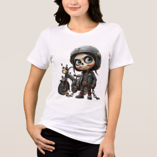 Camiseta Triblenda Cute Skull Biker Paseo bajo la luz de la luna po