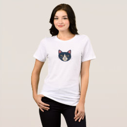 Camiseta Triblenda Cute Smiling Cat Face Minimal Women’s T-Shirt