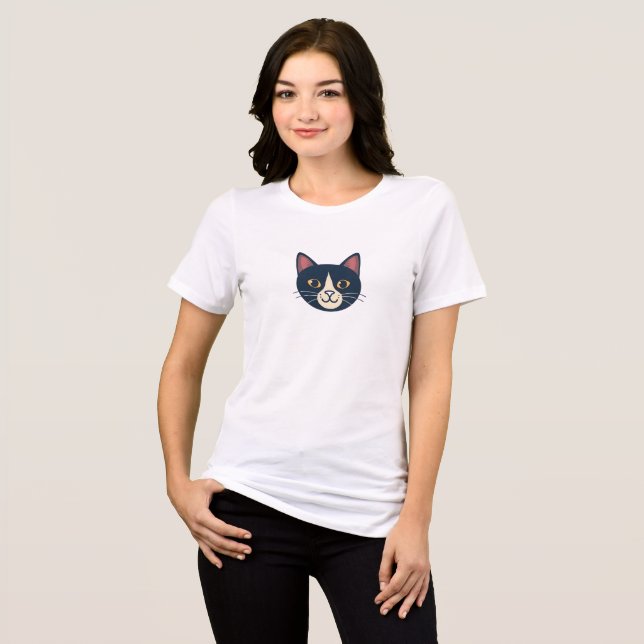 Camiseta Triblenda Cute Smiling Cat Face Minimal Women’s T-Shirt (Anverso Completo)
