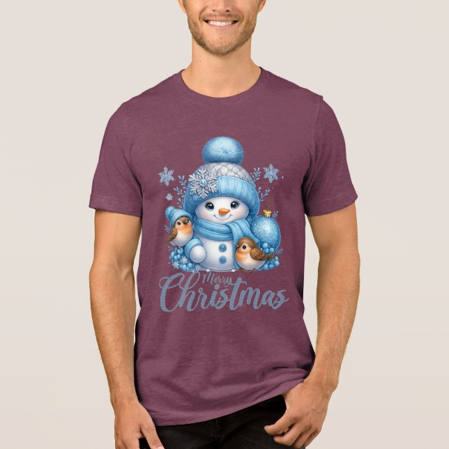 Camiseta Triblenda Cute Snowman and Winter Birds Christmas (Anverso)