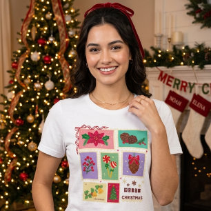 Camiseta Triblenda Cute Vintage Christmas Postage Stamps Holiday