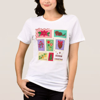 Camiseta Triblenda Cute Vintage Christmas Postage Stamps Holiday