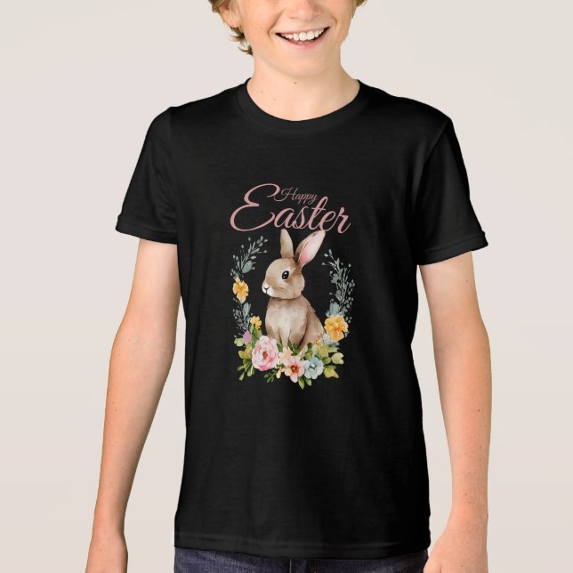 Camiseta Triblenda Cute Watercolor Bunny Floral Wreath Easter (Anverso)