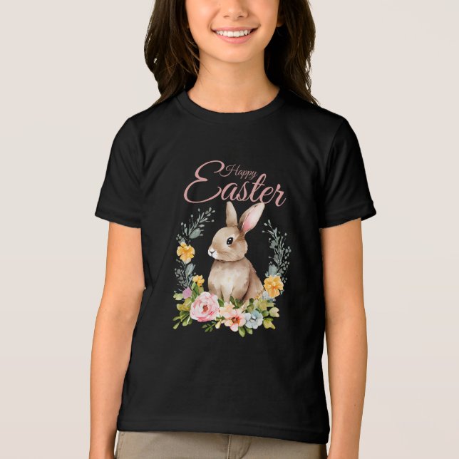 Camiseta Triblenda Cute Watercolor Bunny Floral Wreath Easter (Anverso)