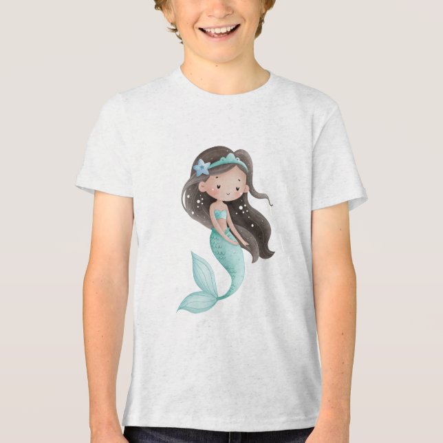 Camiseta Triblenda Cute Watercolor Mermaid Girl with Dark Hair (Anverso)