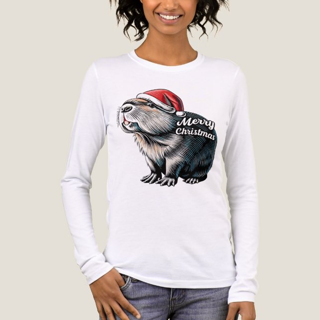 Camiseta Triblenda Dabbing Capybara Christmas Santa – Funny Holiday  (Anverso)