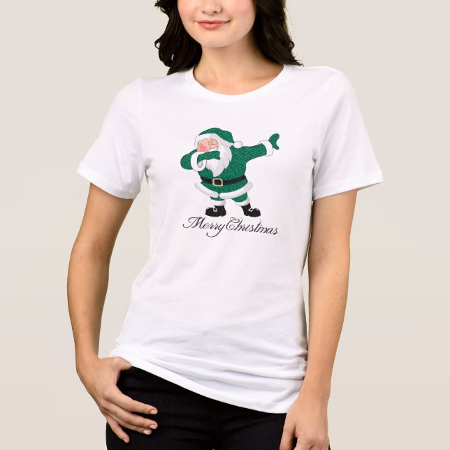 Camiseta Triblenda Dabbing Green Santa Claus | Humor divertido de vac (Anverso)